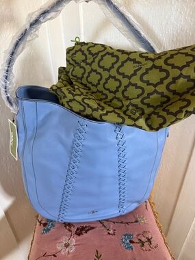 Swag Upgrade OrYany Light Blue Leather Shoulder Hobo Whipstitch with  Dust Bag